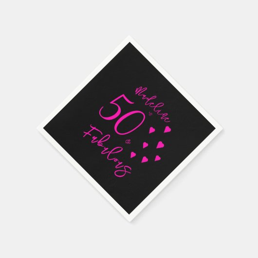 黒モダンエレガント色ホットピンクハート50誕生日 スタンダードカクテルナプキン (角)