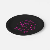 黒モダンエレガント色ホットピンクハート50誕生日 ペーパープレート (アングル)