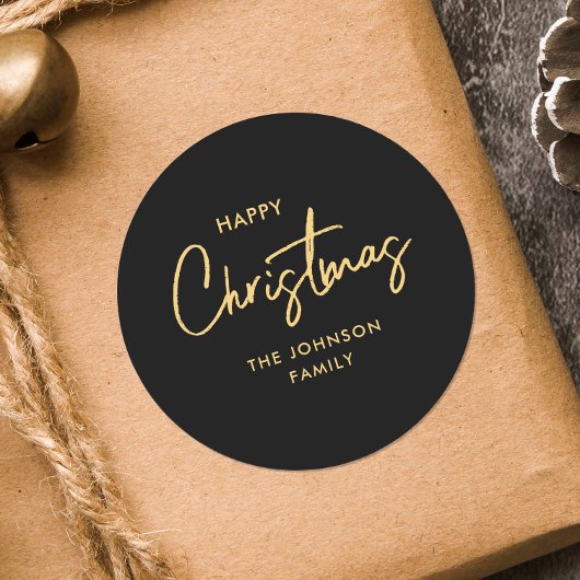 黒モダンエレガント金ゴールドクリスマス ラウンドシール