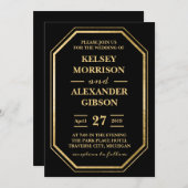 黒モダンエレガント金ゴールドグラムシック結婚ズ 招待状 (正面/裏面)
