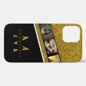黒モダンエレガント金ゴールドグリッターモノグラム写真 Case-Mate iPhoneケース (裏面 (横))
