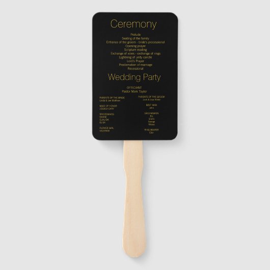 黒モダンエレガント金ゴールドスクリプト結婚式 プログラム ハンドファン (裏面)