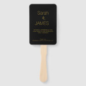 黒モダンエレガント金ゴールドスクリプト結婚式 プログラム ハンドファン (正面)