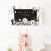 黒モダンエレガント金ゴールドハッピー新年パーティー 横断幕 (インサイチュ)