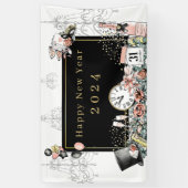 黒モダンエレガント金ゴールドハッピー新年パーティー 横断幕 (縦)