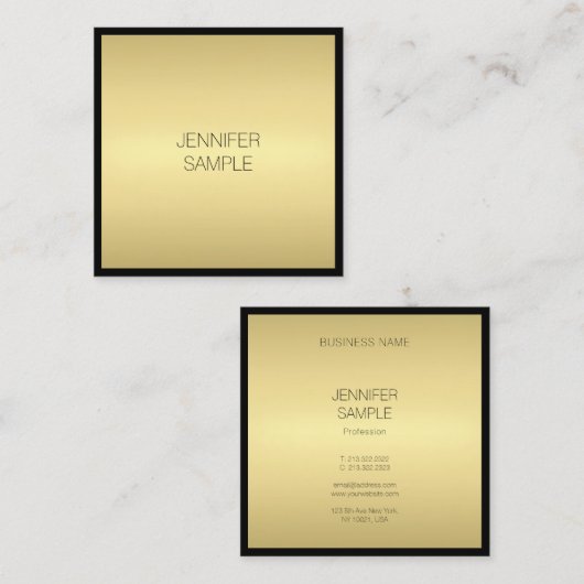 黒モダンエレガント金ゴールドファッショナブルGLAMラグジュアリー スクエア名刺 (正面/裏面)