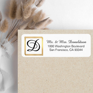 黒モダンエレガント金ゴールドフレームモノグラムイニシャル ラベル