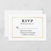 黒モダンエレガント金ゴールドフレームRSVPカード 出欠カード (正面/裏面)