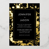 黒モダンエレガント金ゴールドフローラ結婚の 箔招待状 (正面)