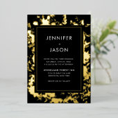 黒モダンエレガント金ゴールドフローラ結婚の 箔招待状 (立ち正面)