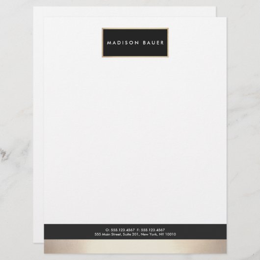 黒モダンエレガント金ゴールドプラークプロフェッショナル レターヘッド (正面/裏面)