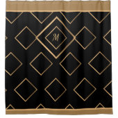 黒モダンエレガント金ゴールドモノグラムスタイリッシュ シャワーカーテン (正面)