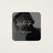 黒モダンエレガント金ゴールドモノグラム写真ギフトカード (正面)