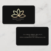 黒モダンエレガント金ゴールドロータス 名刺 (正面/裏面)