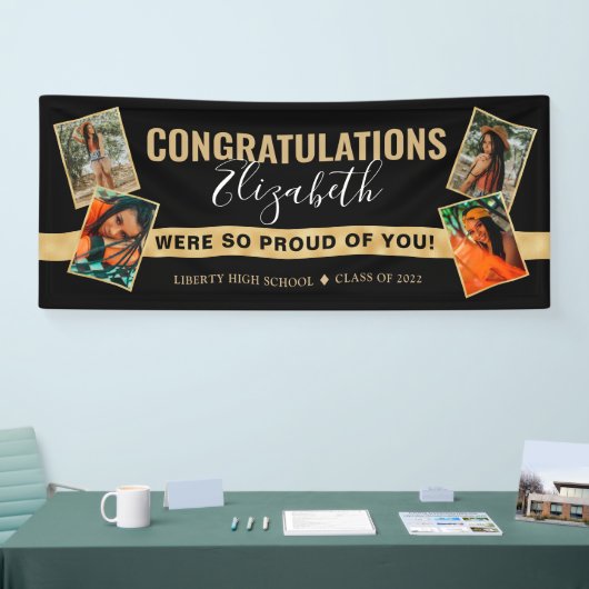 黒モダンエレガント金ゴールド写真校卒業 横断幕 (トレードショー)