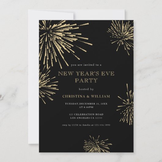 黒モダンエレガント金ゴールド大晦日パーティー 招待状 (正面)