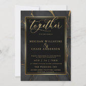 黒モダンエレガント金ゴールド大理石はだしの花嫁™ 招待状 (正面)