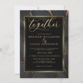 黒モダンエレガント金ゴールド大理石はだしの花嫁™ 招待状 (正面)