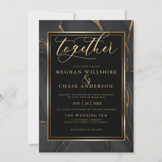 黒モダンエレガント金ゴールド大理石はだしの花嫁™ 招待状