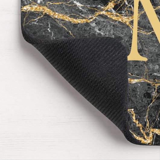 黒モダンエレガント金ゴールド大理石モノグラム マウスパッド (コーナー)