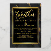 黒モダンエレガント金ゴールド大理石 箔招待状 (正面)