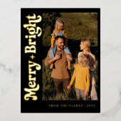 黒モダンエレガント金ゴールド家族写真クリスマス 箔シーズンポストカード (正面)