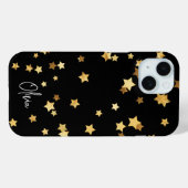 黒モダンエレガント金ゴールド星スクリプト(名前あり) Case-Mate iPhoneケース (裏面 (横))
