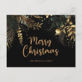 黒モダンエレガント金ゴールド植物性クリスマス シーズンポストカード (正面)