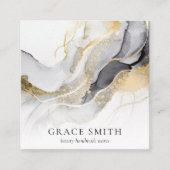 黒モダンエレガント金ゴールド水色 スクエア名刺 (正面)