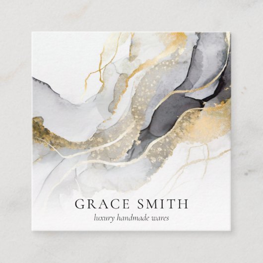 黒モダンエレガント金ゴールド水色 スクエア名刺 (正面)