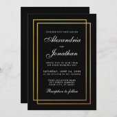 黒モダンエレガント金ゴールド結婚式招待状 招待状 (正面/裏面)