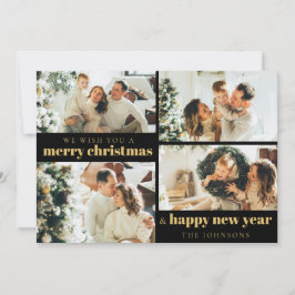 黒モダンエレガント金ゴールド4写真クリスマス シーズンカード