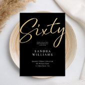 黒モダンエレガント金ゴールド60誕生日 招待状