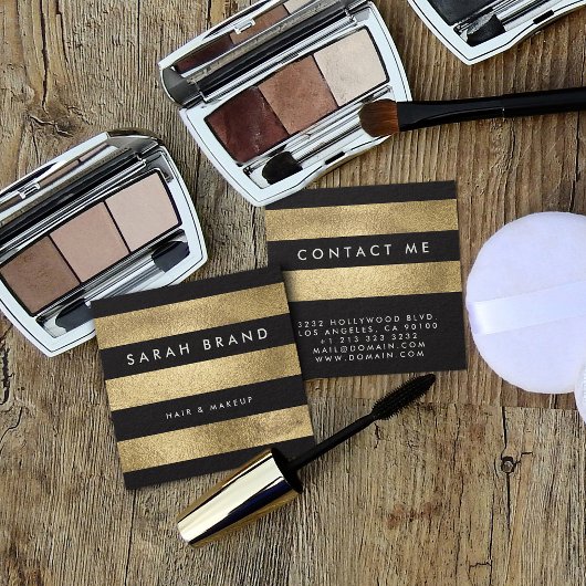 黒モダンエレガント金フェイク箔ストライプ品 スクエア名刺