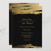 黒モダンエレガント金フェイク箔ストロ絵を描ック 招待状 (正面/裏面)
