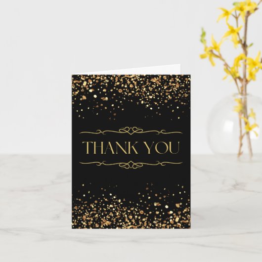 黒モダンエレガント金フォイルサンキューカード カード (黄色い花)