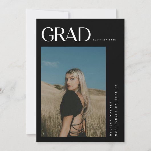 黒モダンエレガント2写真卒業パーティー 招待状 (正面)