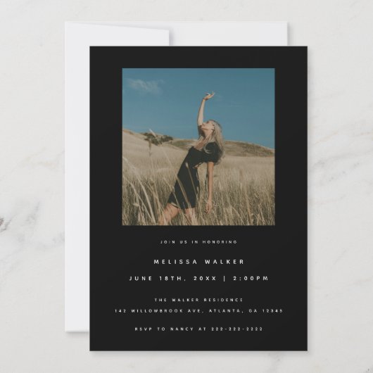 黒モダンエレガント2写真卒業パーティー 招待状 (裏面)