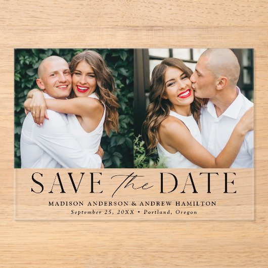 黒モダンエレガント2枚の写真データを保存 アクリル招待状 (正面)