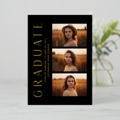 黒モダンエレガント4写真卒業パーティー 箔招待状 (立ち正面)