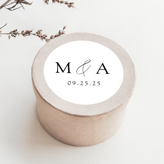 黒モダンエレガント・白モノグラム結婚ズ ラウンドシール