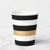 黒モダンエレガント、白、金ゴールドストライプの 紙コップ (正面)