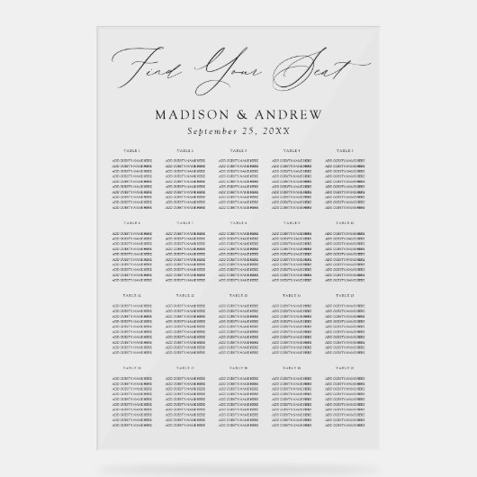 黒モダンエレガントScript 20テーブル座席表 アクリルサイン (正面)