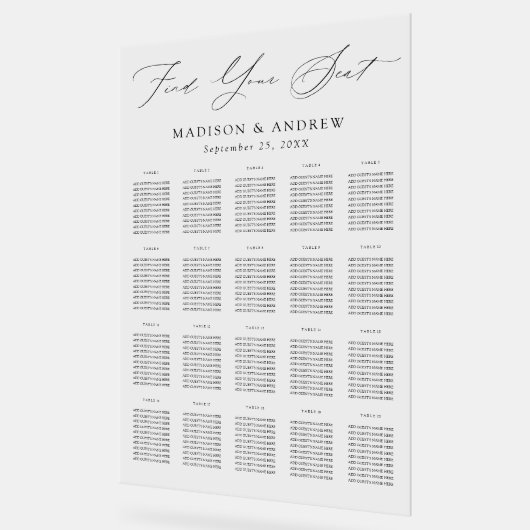 黒モダンエレガントScript 20テーブル座席表 アクリルサイン (傾斜)