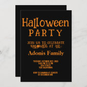 黒モダンオレンジハッピーハローウィンパーティー 招待状 (正面/裏面)