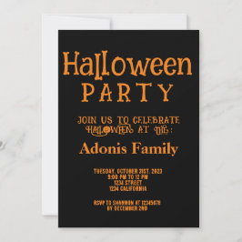 黒モダンオレンジハッピーハローウィンパーティー 招待状