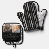 黒モダンカスタムパパ写真最高の 鍋つかみ&鍋敷きセット (正面/裏面)