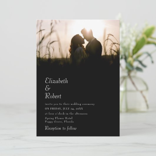 黒モダンカスタム写真結婚の 招待状 (スタンド正面)