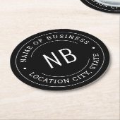 黒モダンカスタム社の会社名 ラウンドペーパーコースター (アングル)