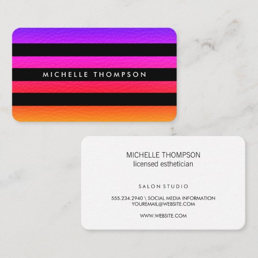 黒モダンカラフルいテクスチャストライプ 名刺 (正面/裏面)